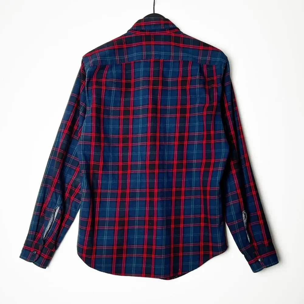 J CREW Shirt Mens Small Blue Red navy Plaid Heavyweight Flannel Outdoor